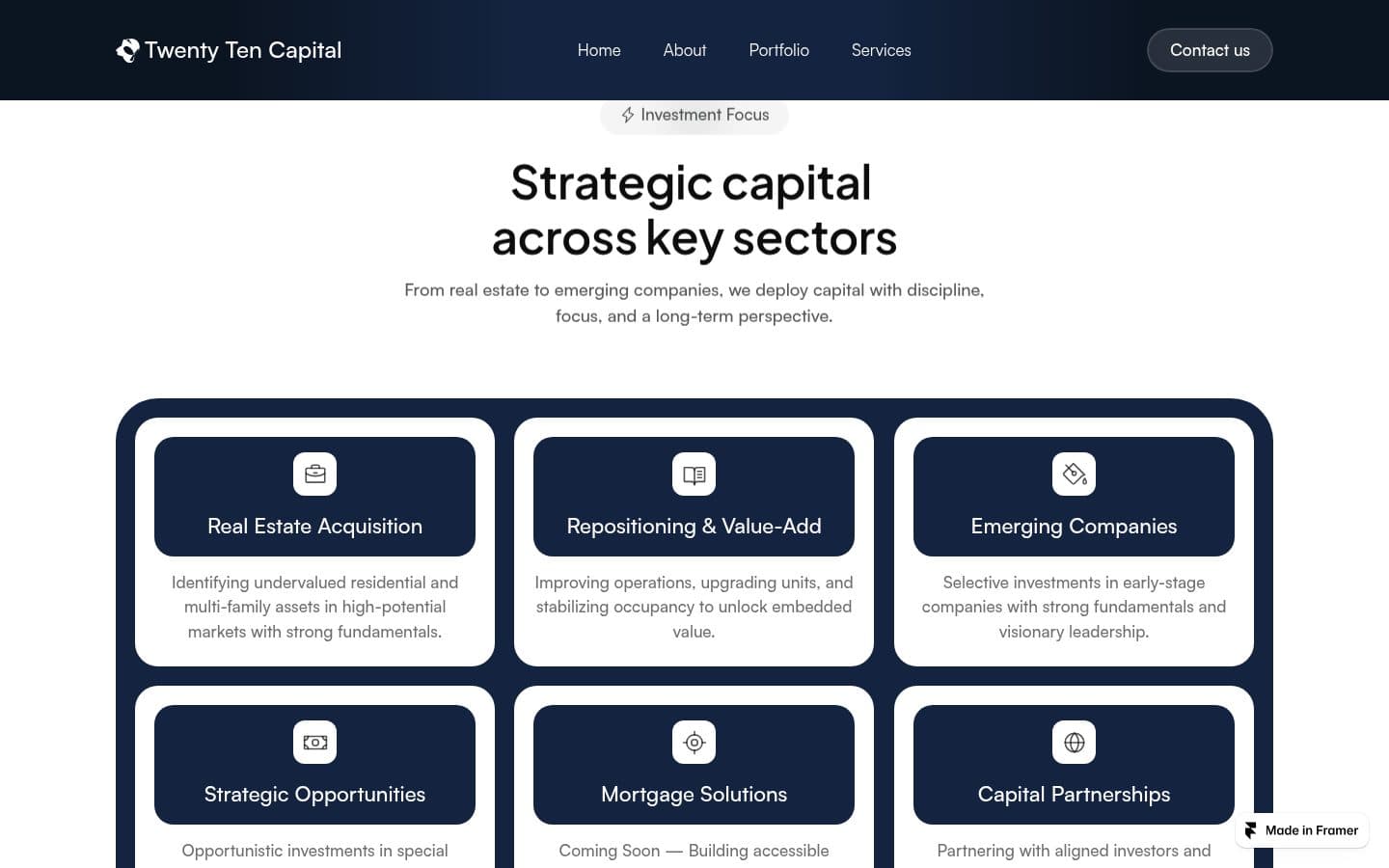 Site Twenty Ten Capital, section des secteurs d'investissement