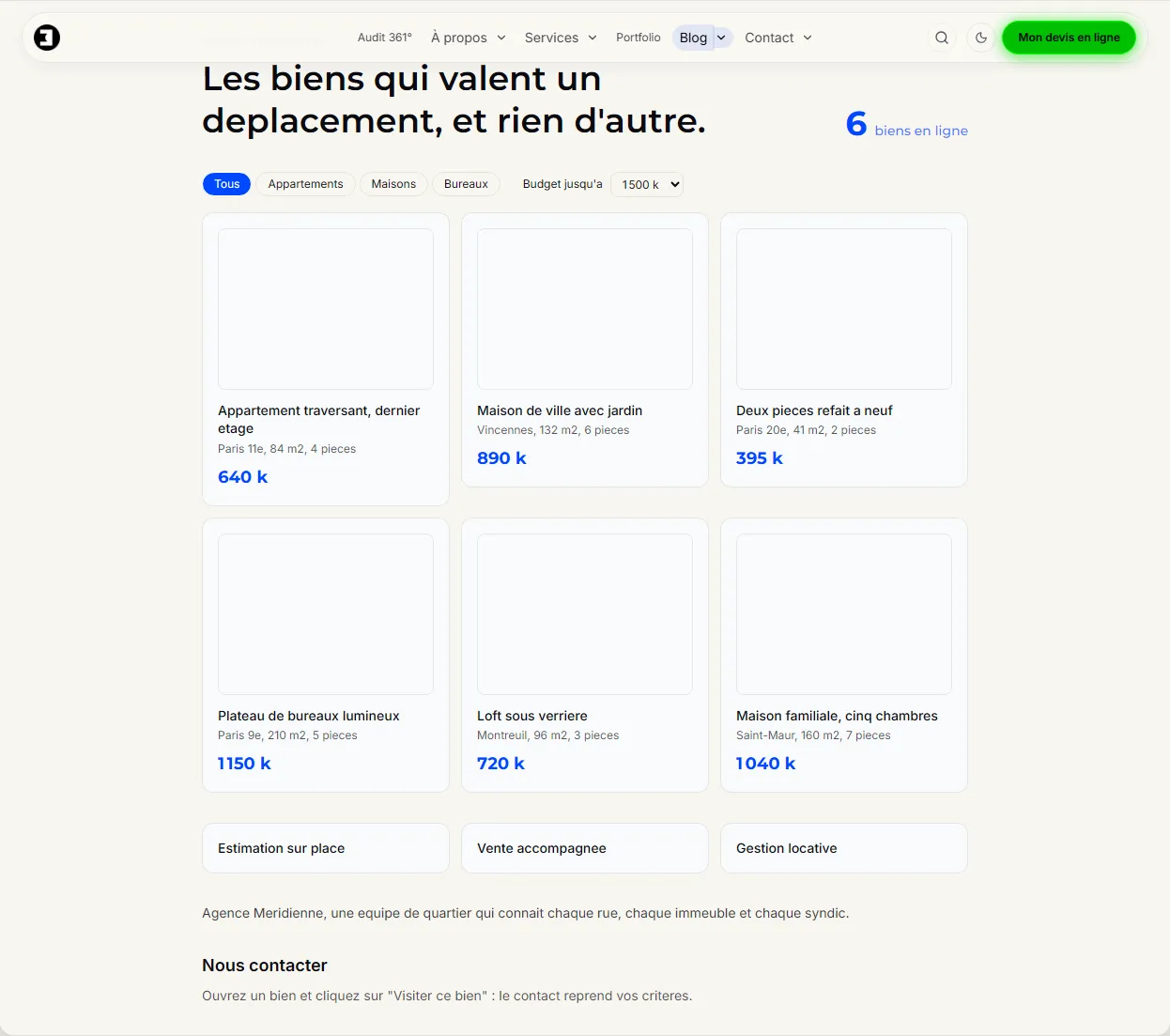 Immobilier, biens filtrables et contact