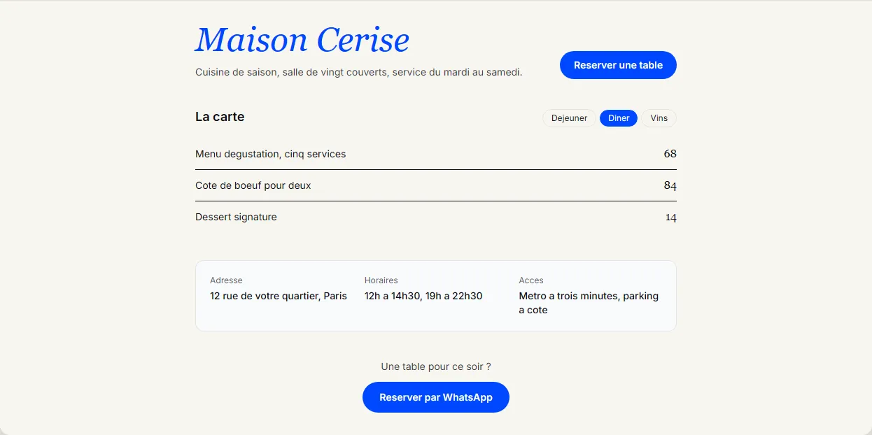 Aperçu du projet Restaurant, carte et reservation