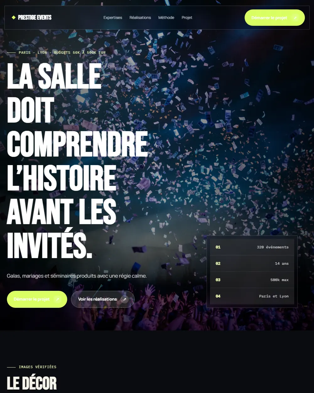 Capture complete du template Prestige Events