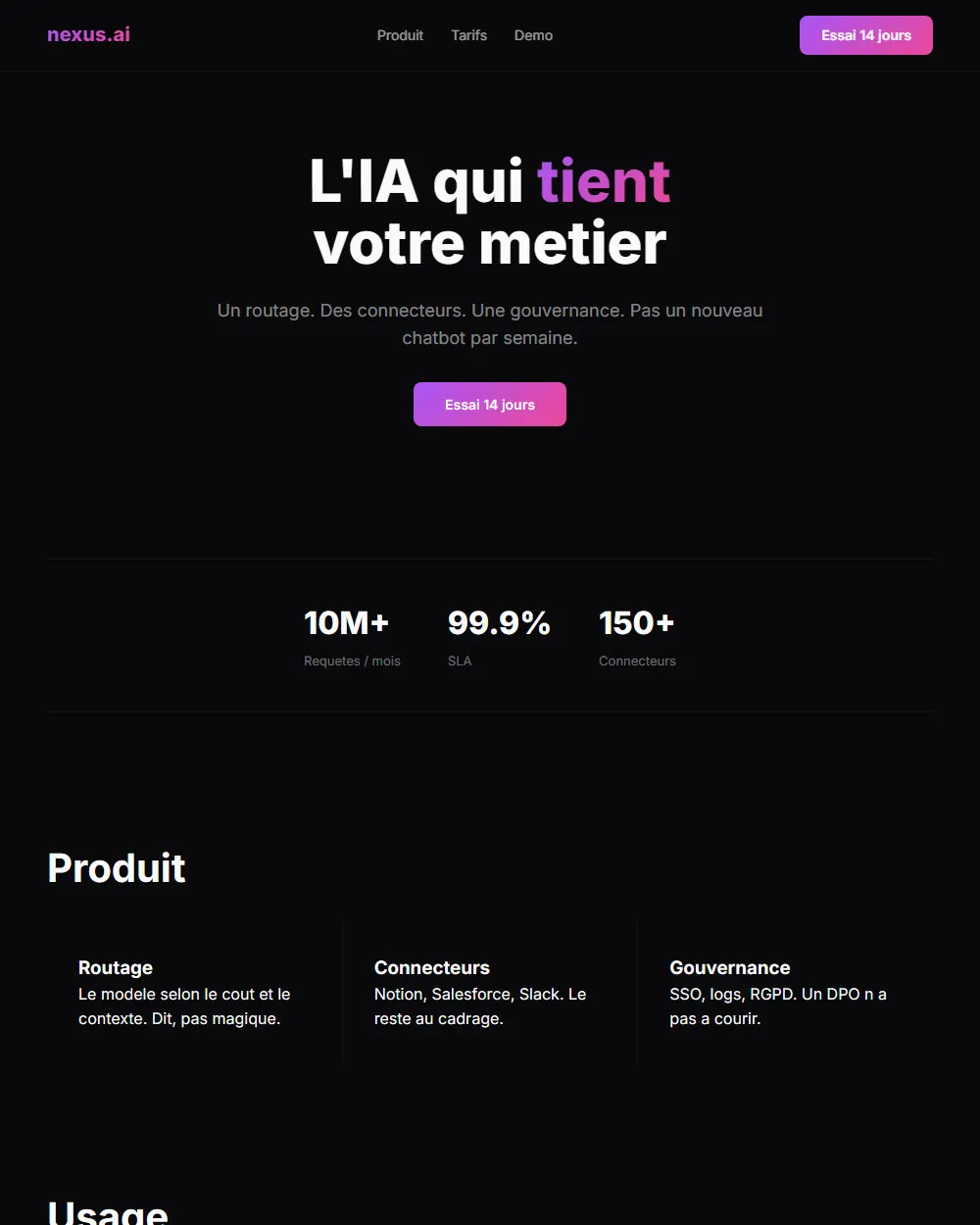 Capture complete du template AI PLATFORM