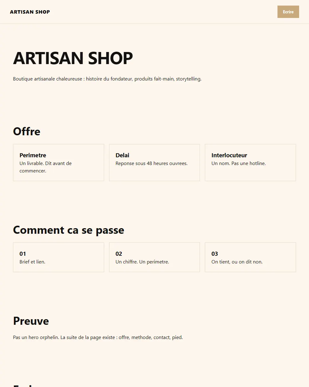 Capture complete du template ARTISAN SHOP