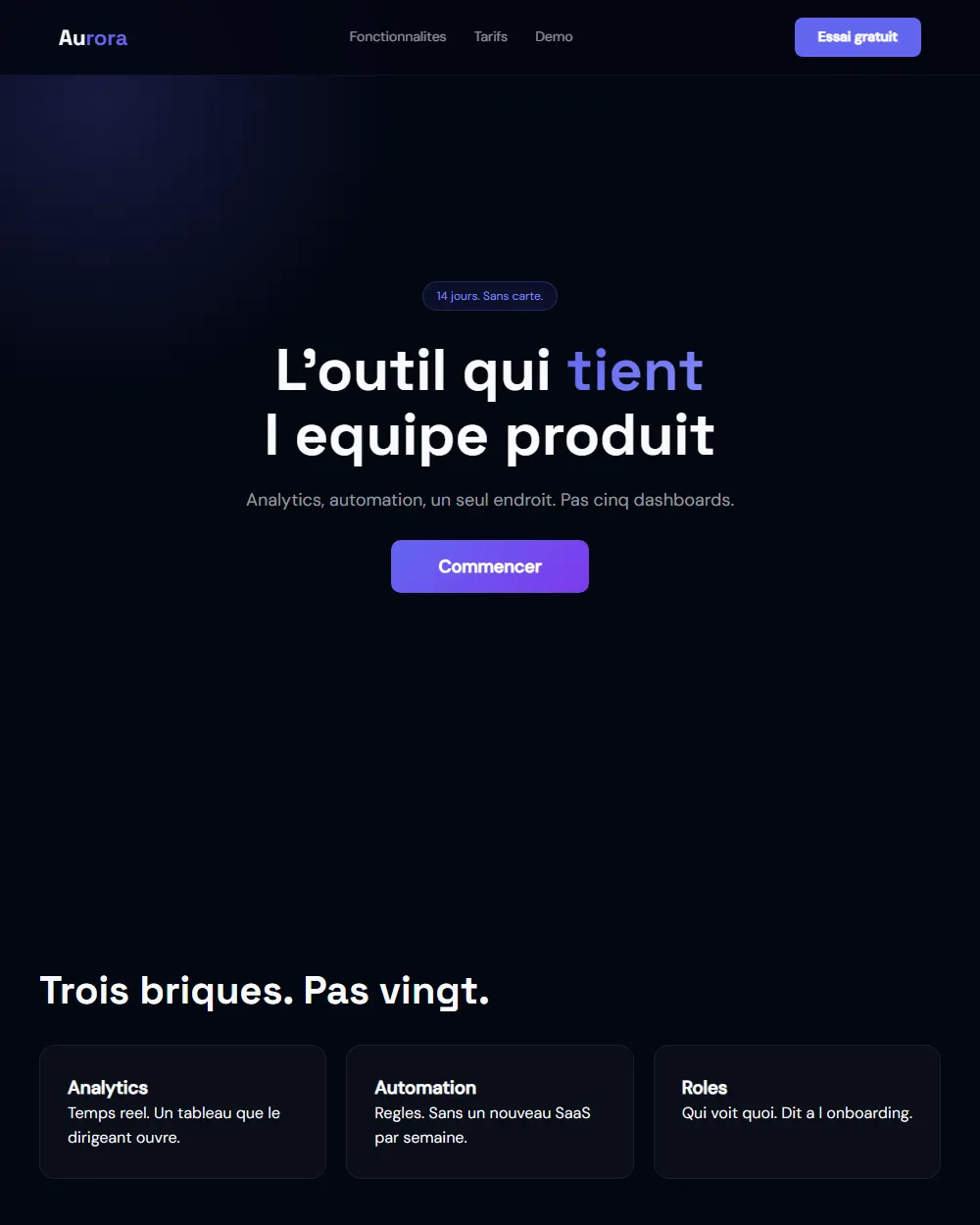 Capture complete du template AURORA