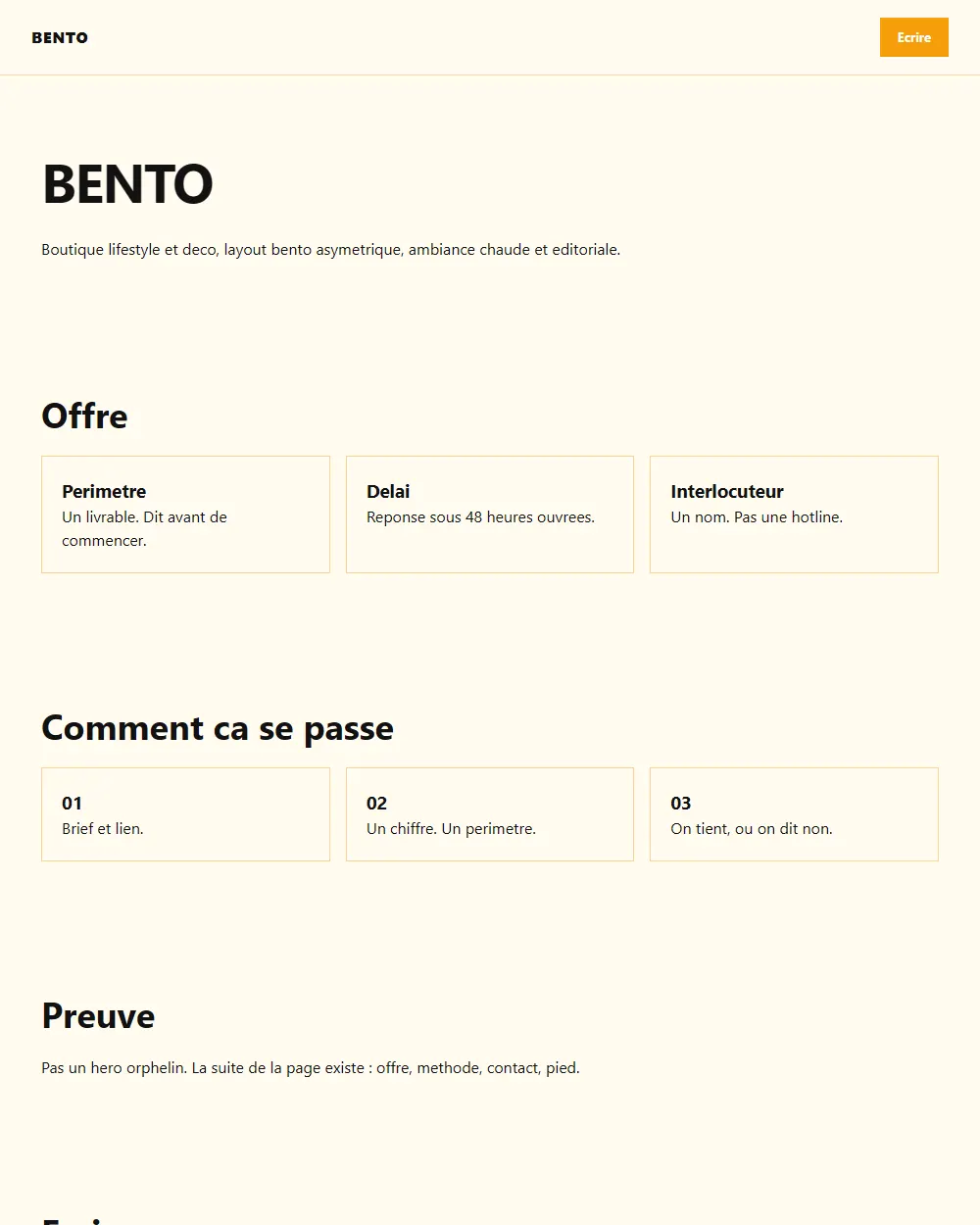 Capture complete du template BENTO