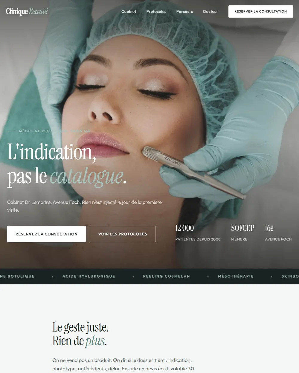 Capture complete du template Clinique Beaute Paris 16
