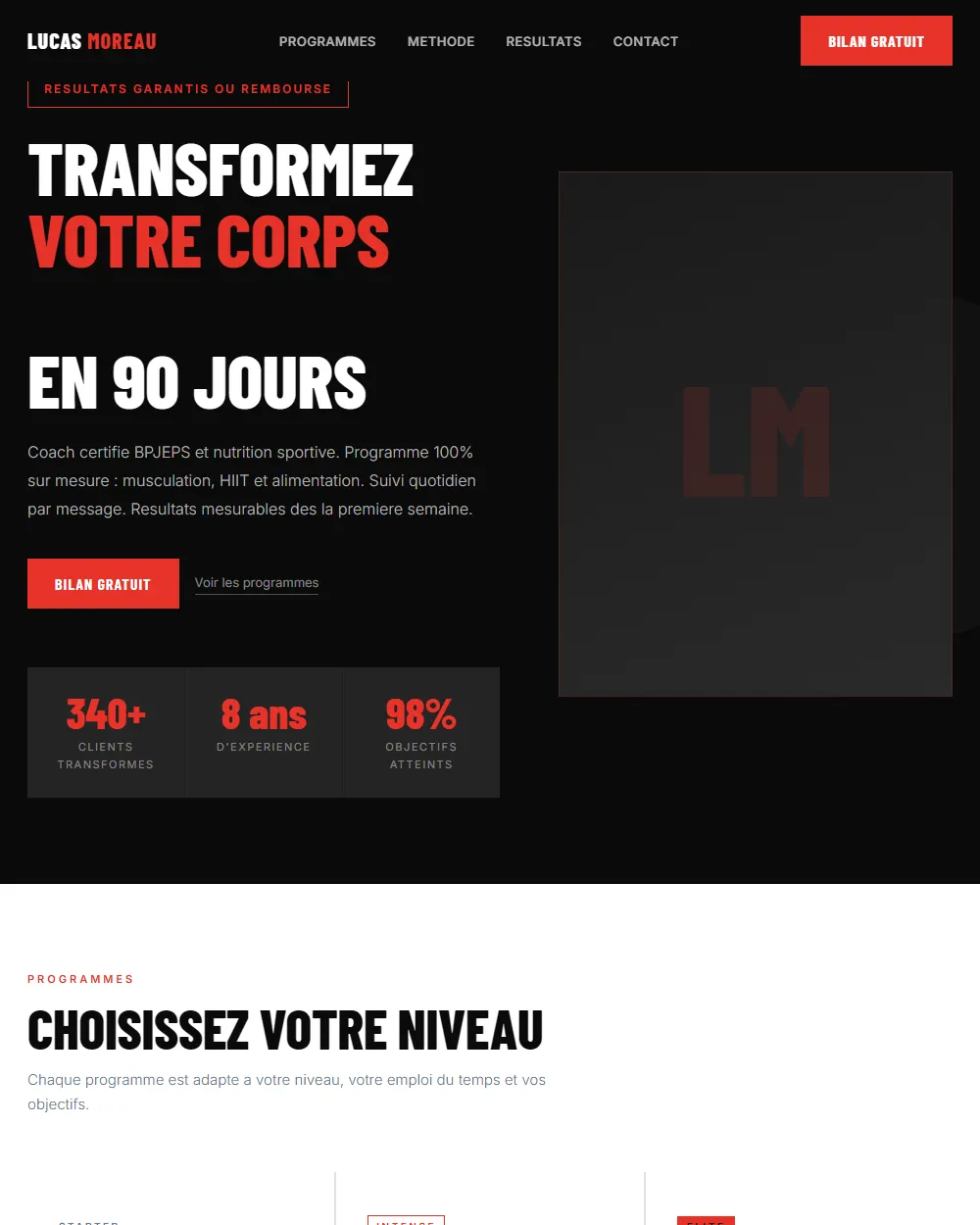 Capture complete du template Coach Sportif