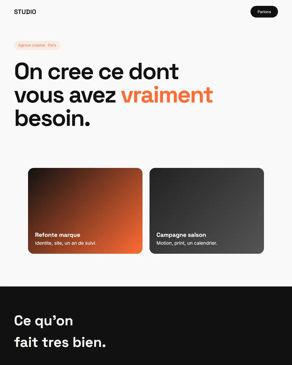 Capture complete du template CREATIVE STUDIO