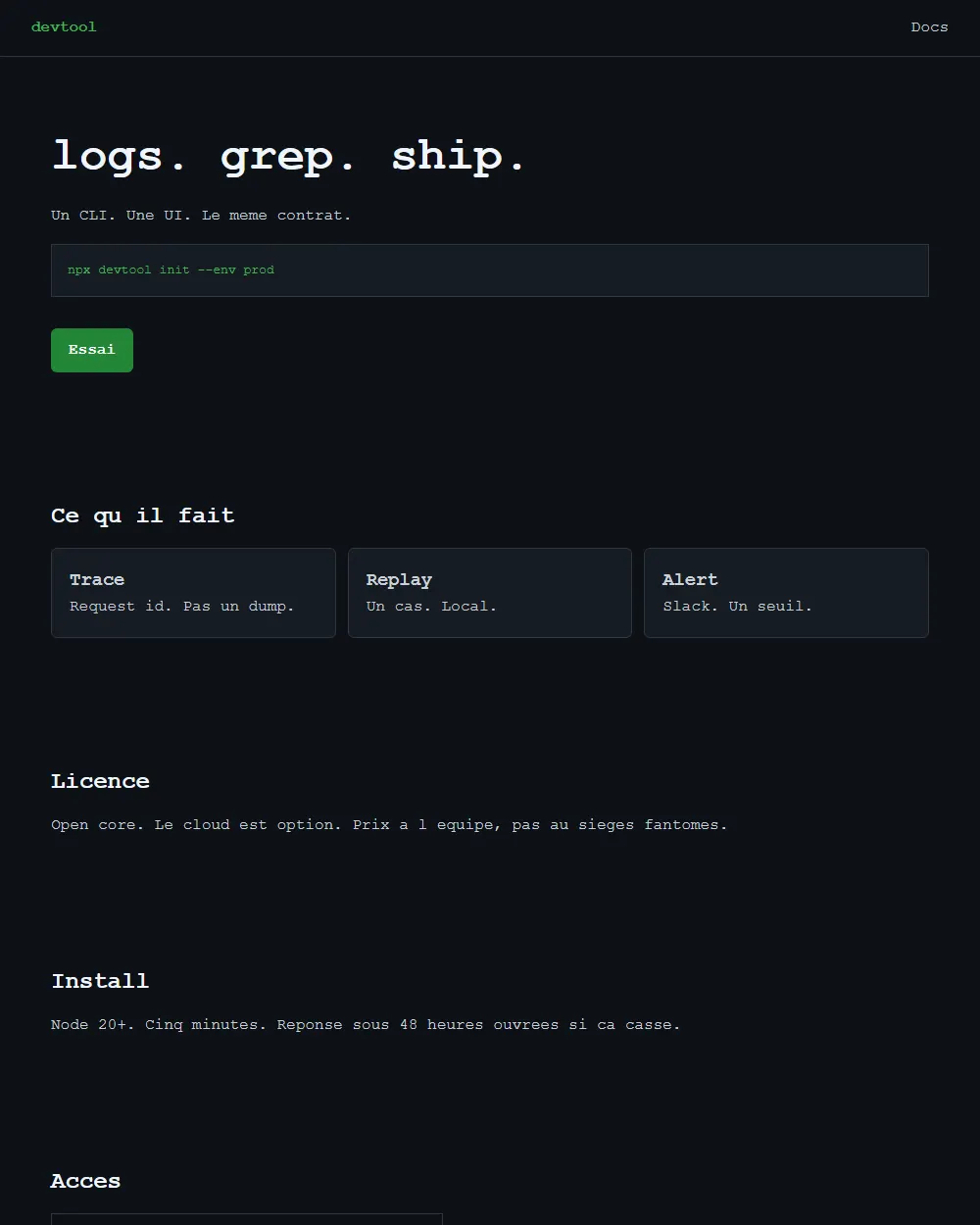 Capture complete du template DEVTOOL