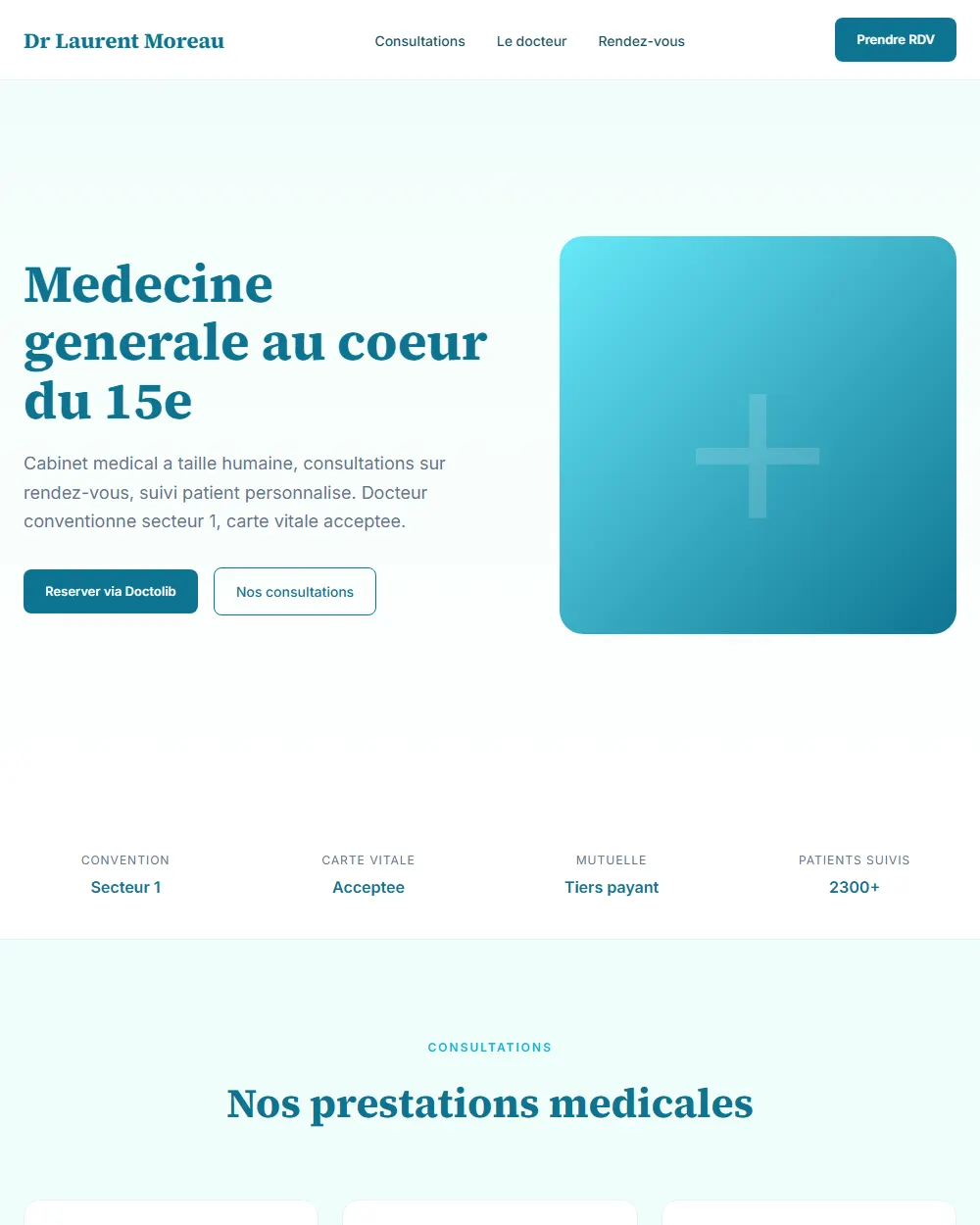 Capture complete du template Dr Moreau - Cabinet medical