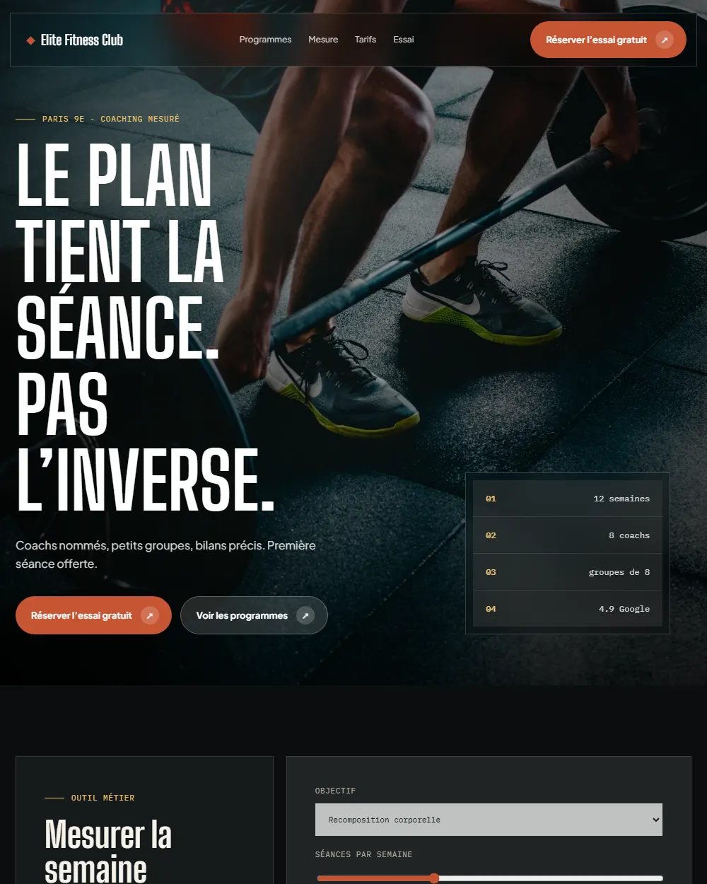 Capture complete du template Elite Fitness Club