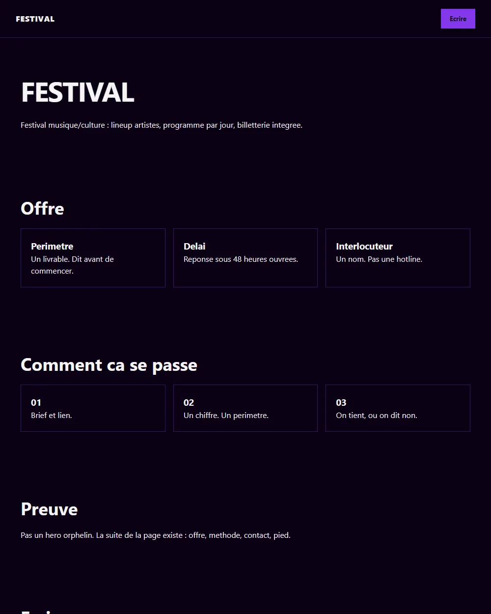 Capture complete du template FESTIVAL