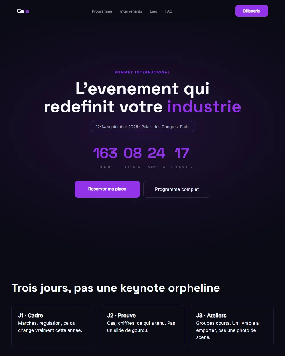 Capture complete du template GALA