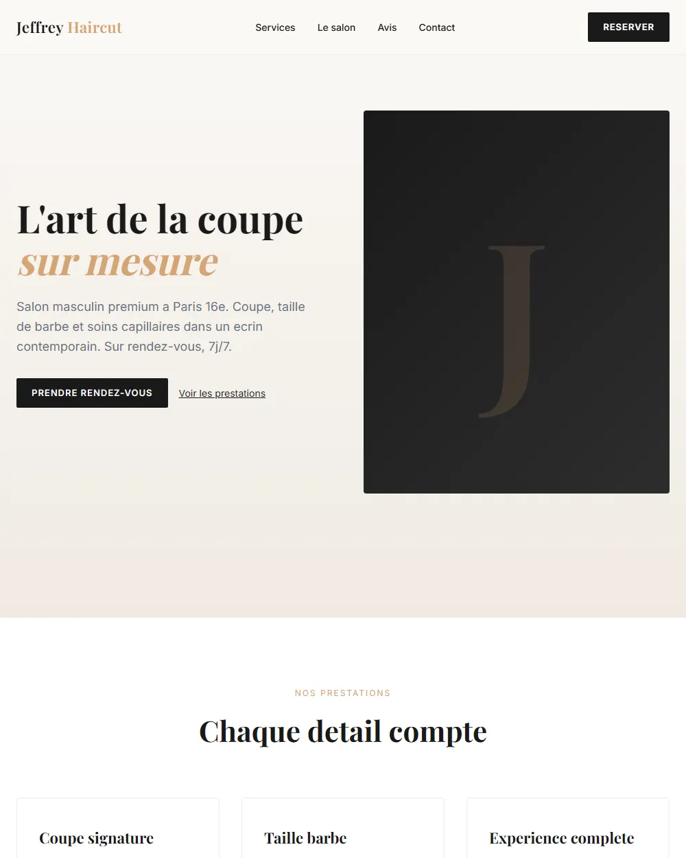 Capture complete du template Jeffrey Haircut Paris