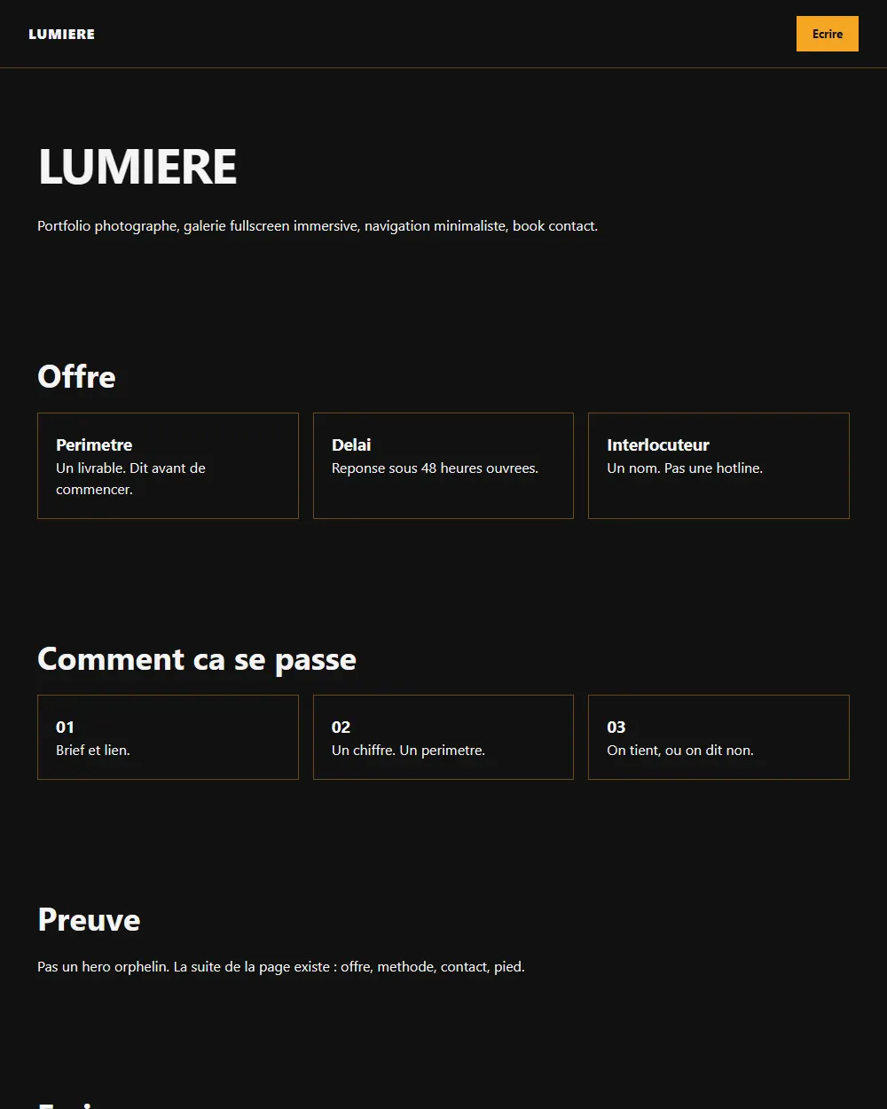 Capture complete du template LUMIERE