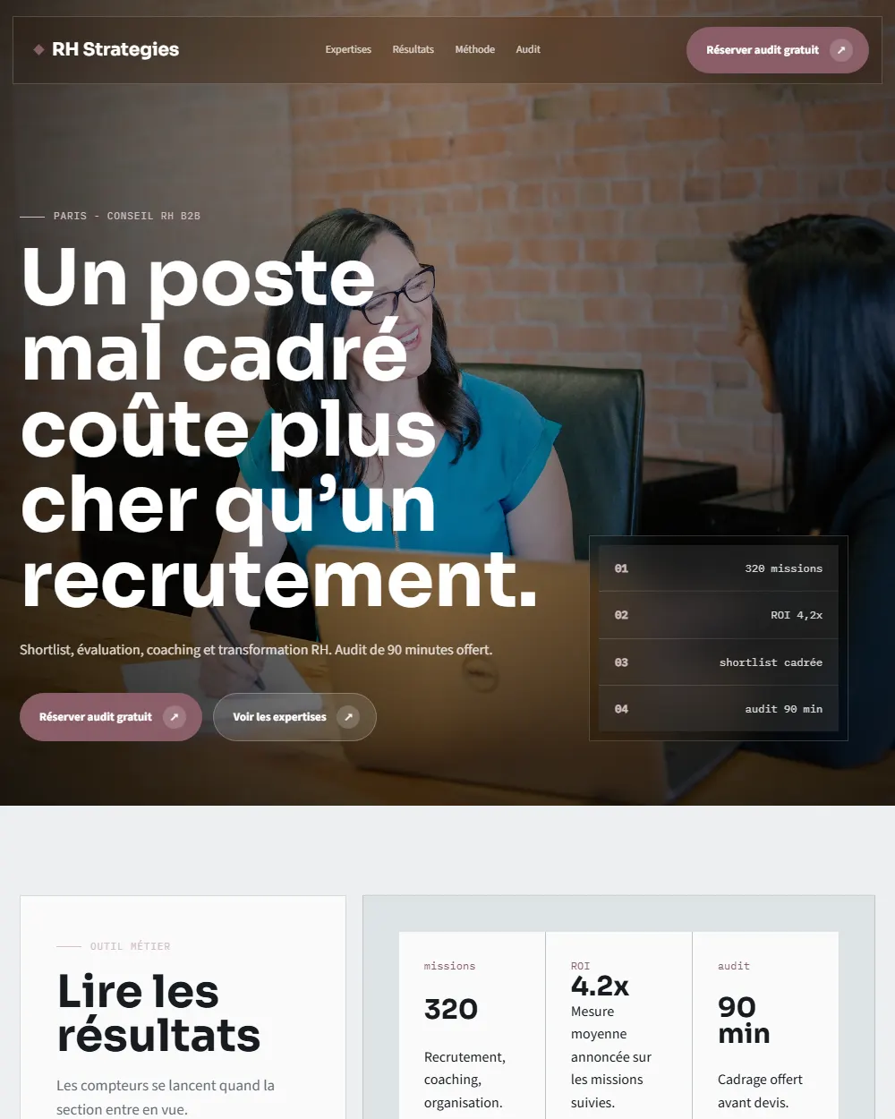 Capture complete du template RH Strategies