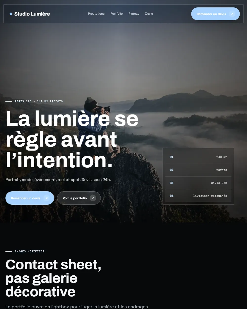 Capture complete du template Studio Lumiere