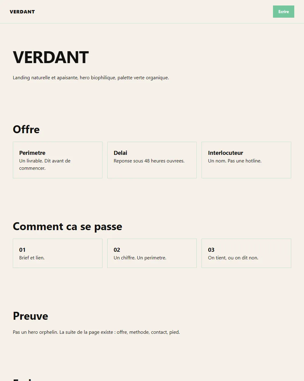 Capture complete du template VERDANT