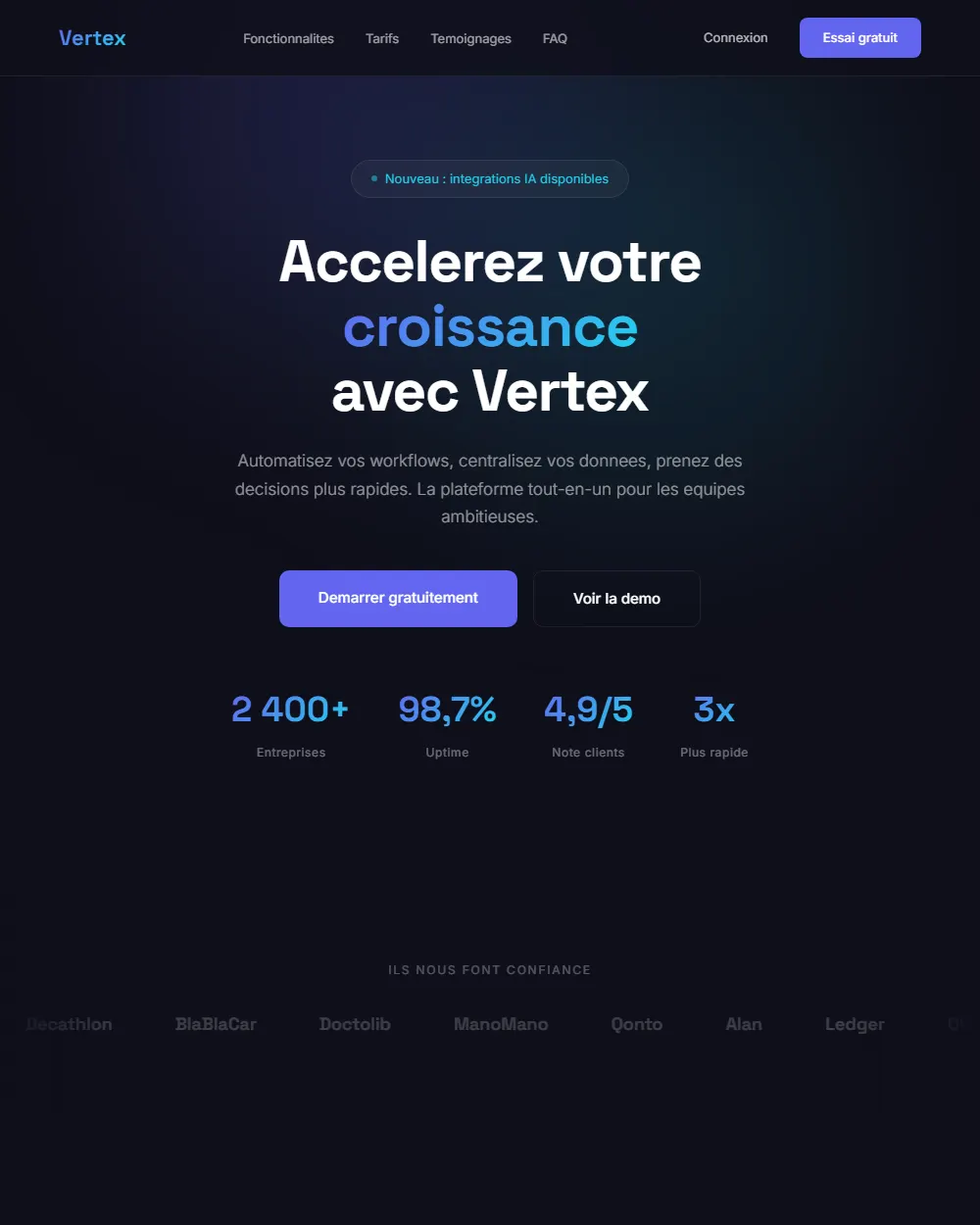 Capture complete du template VERTEX
