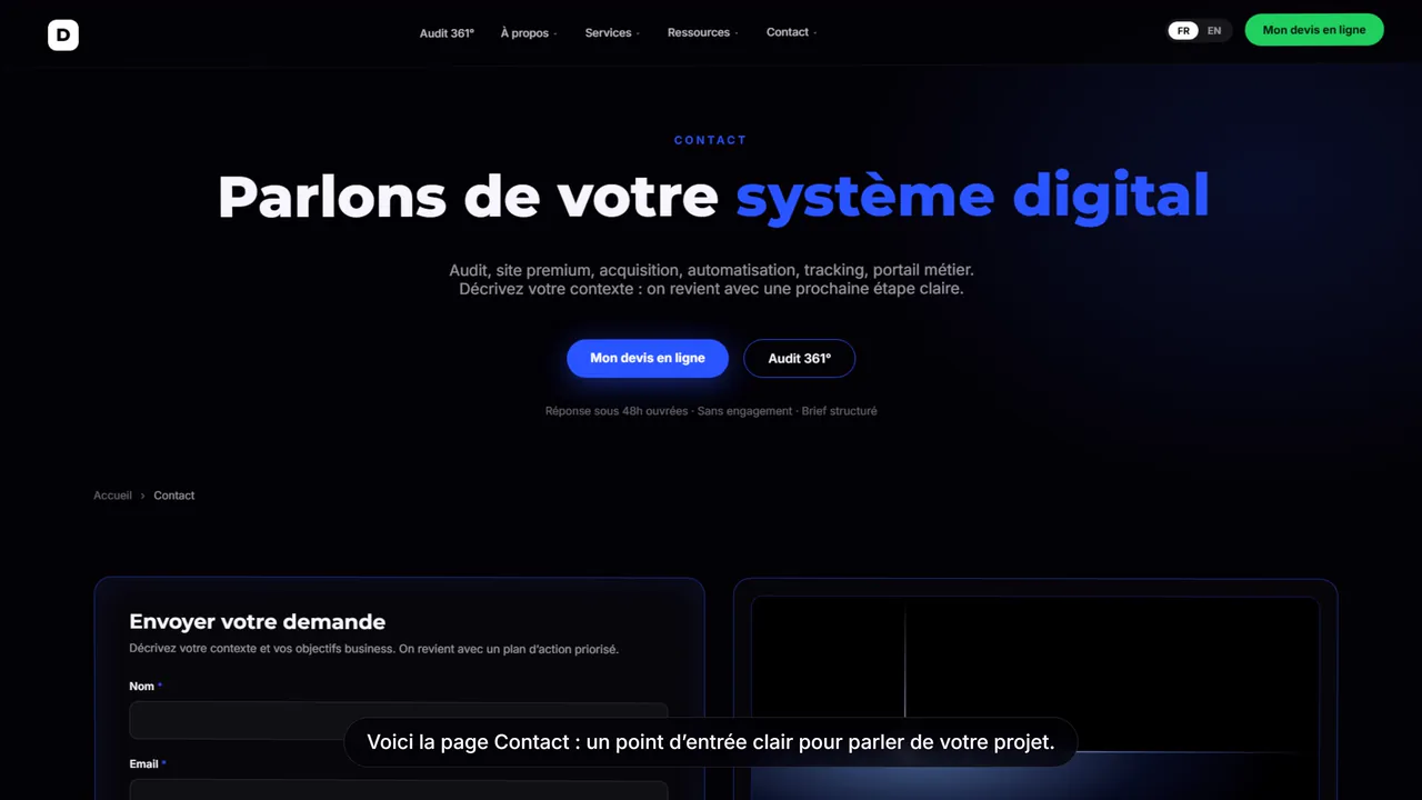 Animation de présentation de la page contact Digisimma
